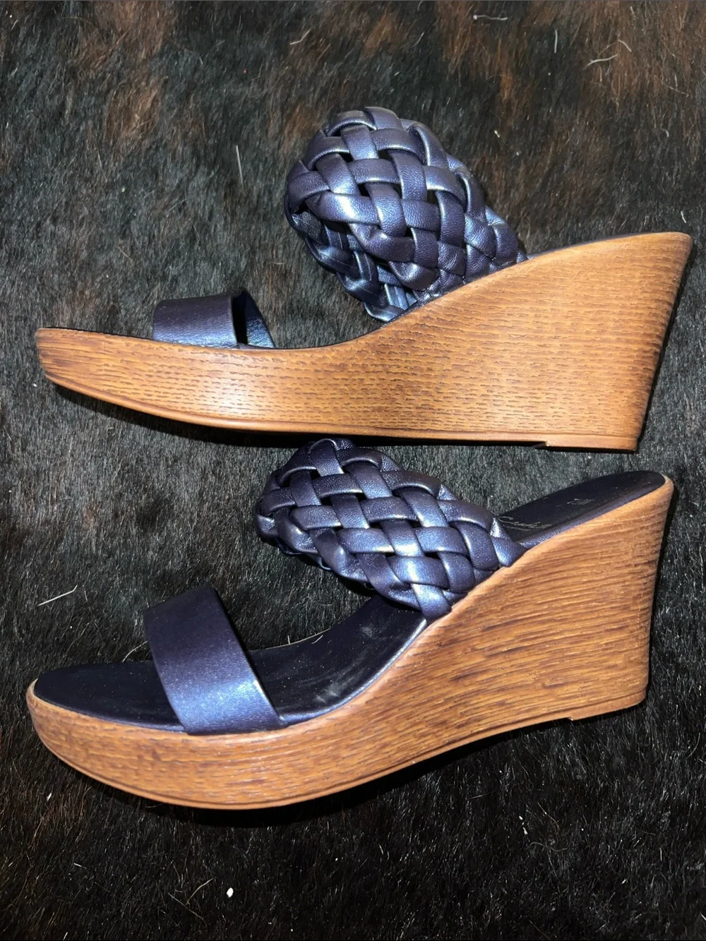 NWOT! Contesa Made in Italy Metallic Navy Braided Wedge Sandals - Women 7.5W